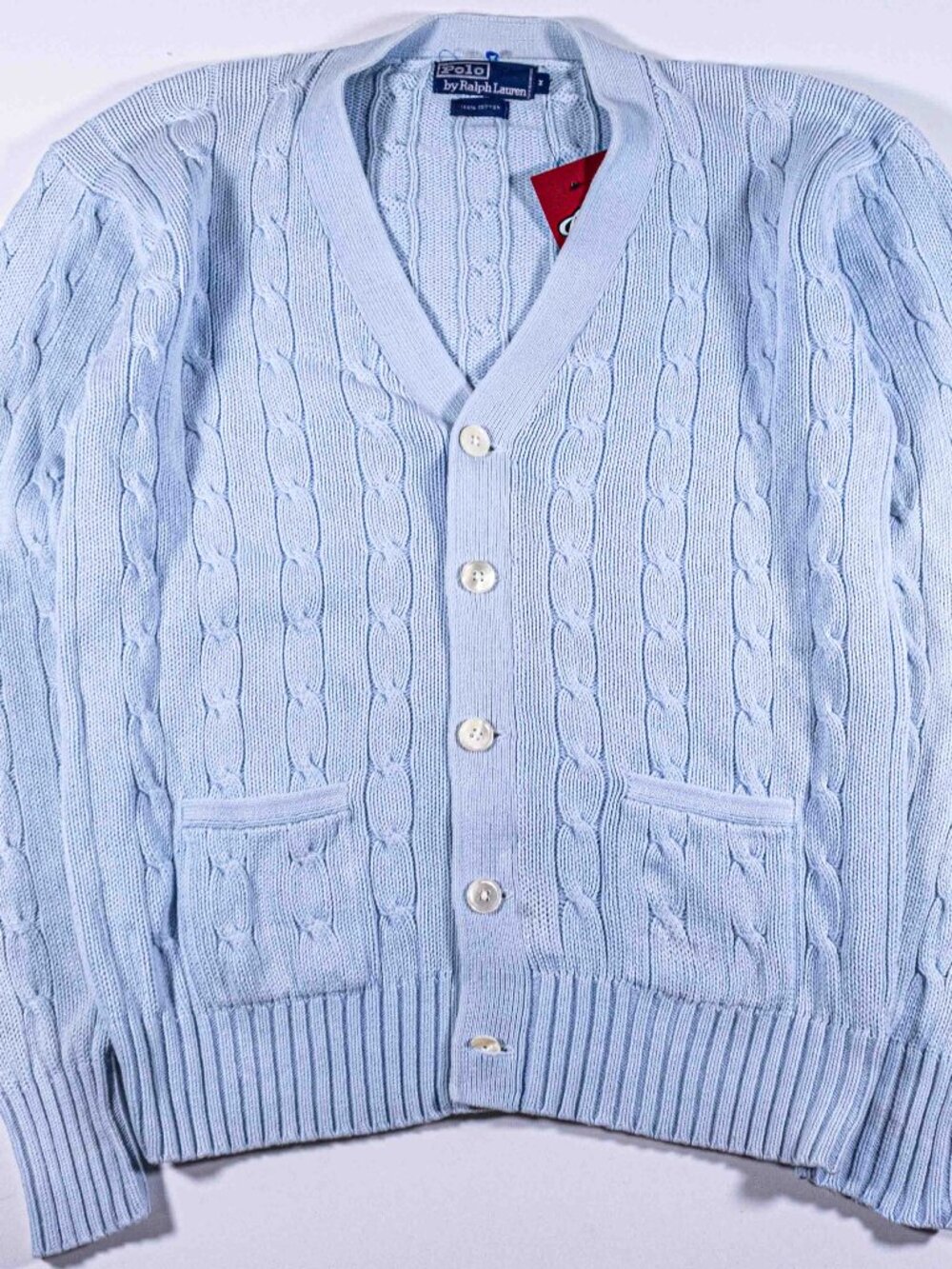 Vintage 90s Polo Ralph Lauren Cable Knit Cardigan Sweater Mens Medium Pony Prep